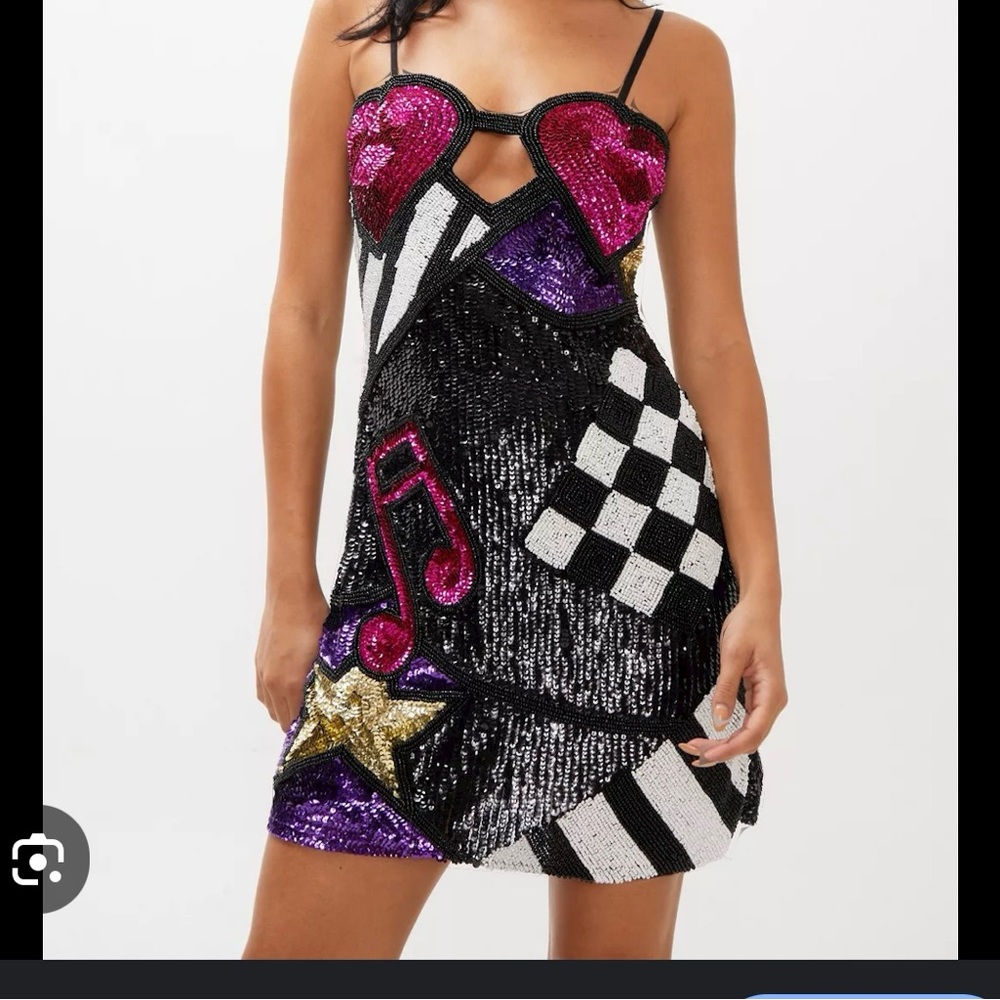 Nasty Gal Black and Purple Abstract Music Dress